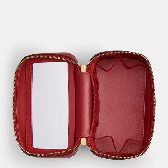 NWT Coach Cosmetic Case In Maxi Signature Canvas CCI84 Walnut/True Red - Picture 6 of 6